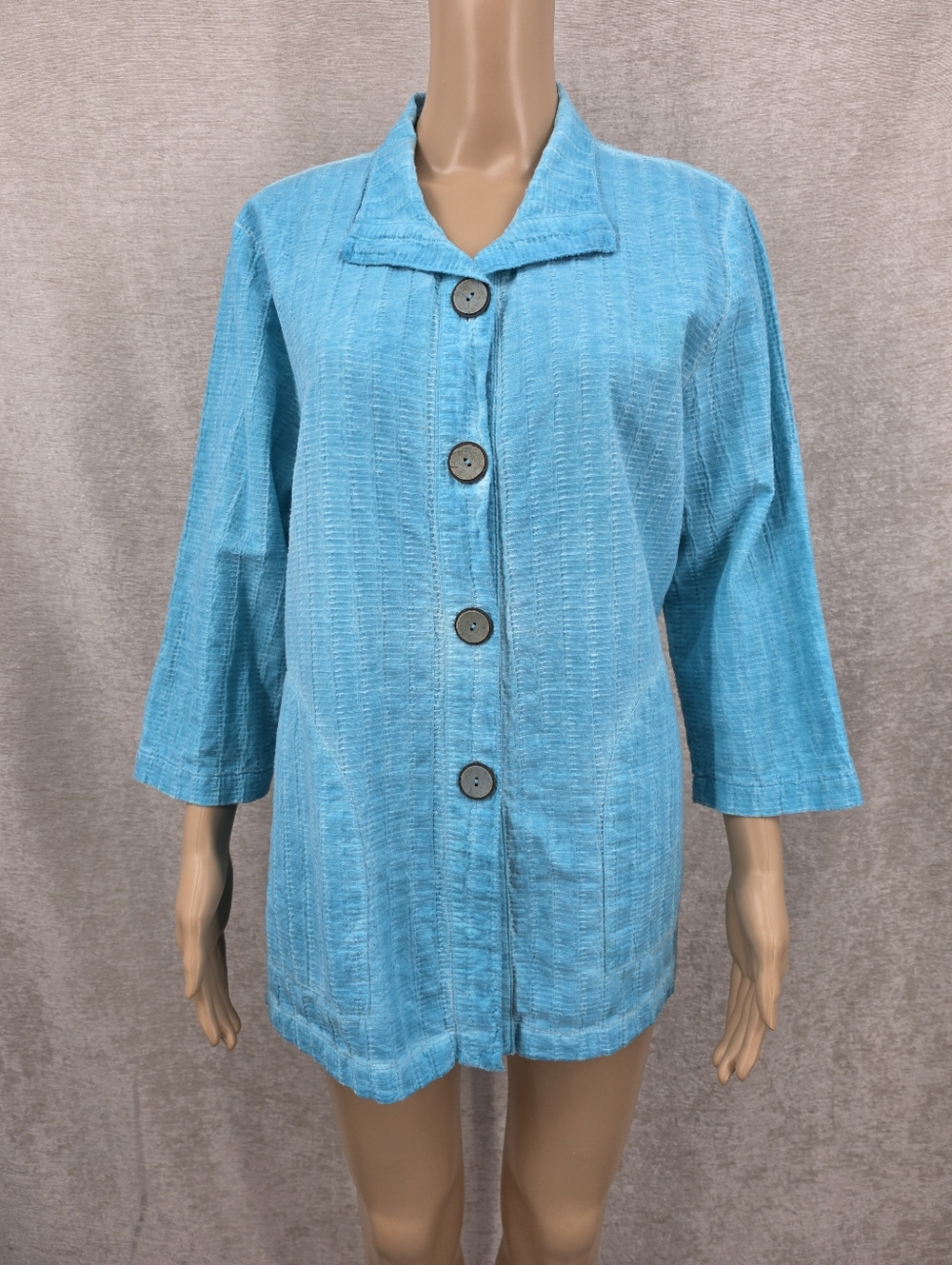Focus Casual Life Cotton Lightweight Textured Blue Shirt with Pockets